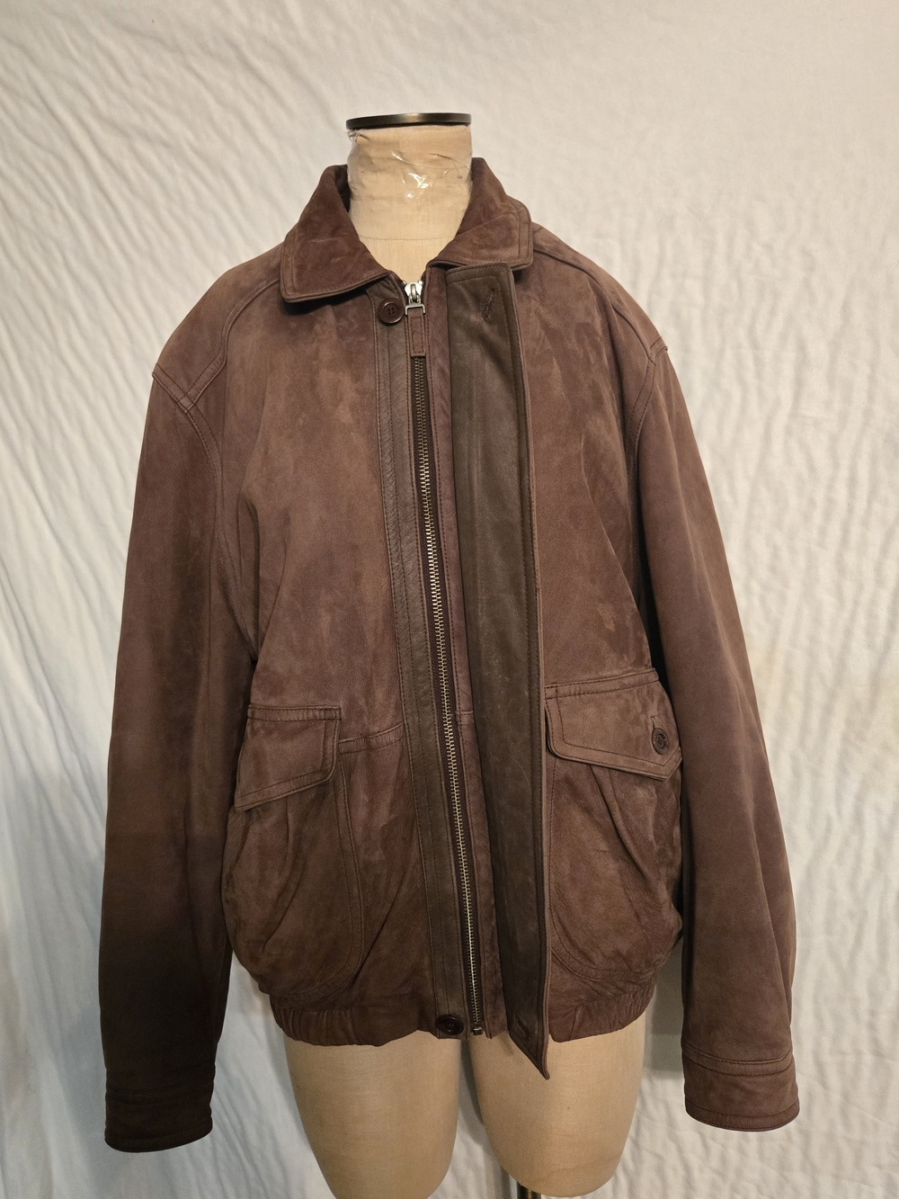 Vintage Brown Suede Bomber Jacket